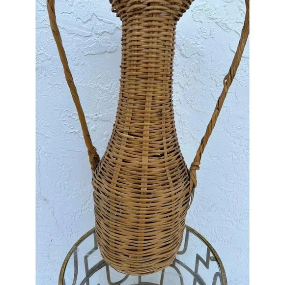 Vintage Hand Crafted Tall Handwoven Rattan Wicker Double Handle Floor Vase Brown - Picture 7 of 10